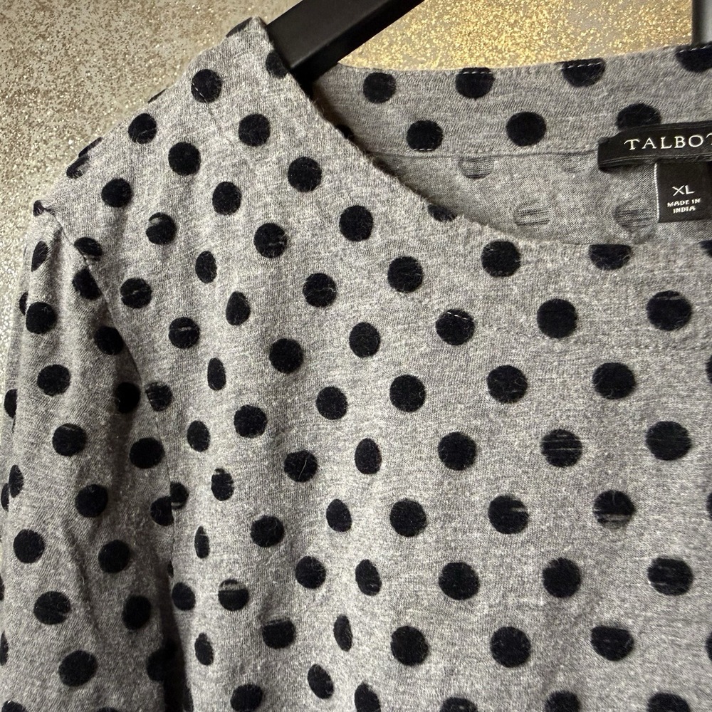 Talbots Women's Size XL Knit Long Sleeve Gray With Black Dots Round Neck Blouse - Picture 7 of 8